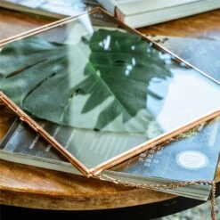 Handmade Large Wall Hanging Pure Copper Glass Artwork Certificate Photo Display Floating Frame -Glass Plant Store 09787