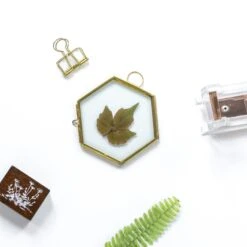 Handmade Vintage Brass Floating Hanging Glass Hexagon Picture Photo Frame Small Side Length 2" -Glass Plant Store 20161018015 8