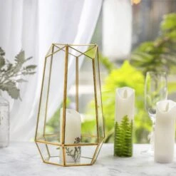 NCYP Hanging Geometric Glass Lamp Candle Holderwith Swing Lid Top Hallow Open For Wedding