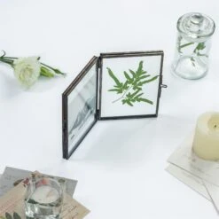 Handmade Brass Black Folding Screen Type Float Frame Specimen Card Holder 2-Folded 3.5X5" -Glass Plant Store 20190315008 2