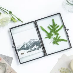 Handmade Brass Black Folding Screen Type Float Frame Specimen Card Holder 2-Folded 3.5X5"