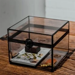 Small Vintage Rectangle Glass Jewelry Storage Card Box With Lock For Card Storage Jewelry Display 12 Small Vintage Rectangle Glass Jewelry Storage Card Box With Lock For Card Storage Jewelry Display -Glass Plant Store 20190717001 5