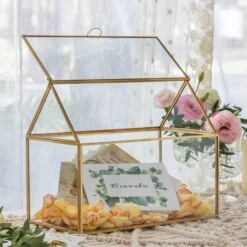 Geometric Glass Card Box Terrarium Rose Gold Handmade Pure Copper House Shape For Wedding Receiption -Glass Plant Store 20190905001 5