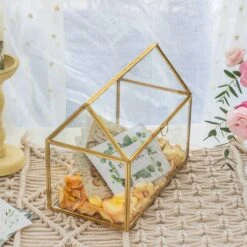 Geometric Glass Card Box Terrarium Rose Gold Handmade Pure Copper House Shape For Wedding Receiption -Glass Plant Store 20190905001 6
