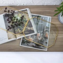 Wall Hanging Long Octagon Herbarium Brass Glass Frame For Pressed Flowers Dried Floating Frame -Glass Plant Store 20190905004 4
