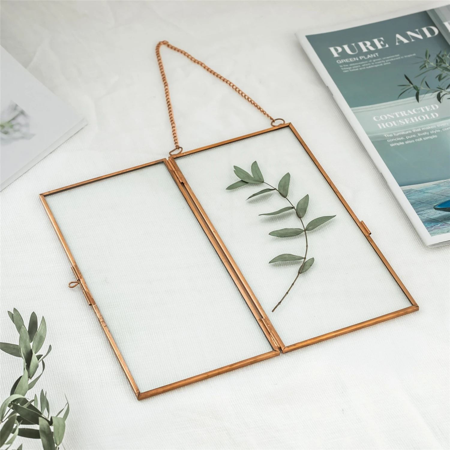 Hanging 4x9 Inches Pink Long Herbarium Pure Copper Glass Frame For Pressed Flowers Dried Flowers 4 Hanging 4x9 Inches Pink Long Herbarium Pure Copper Glass Frame For Pressed Flowers Dried Flowers - Image 4