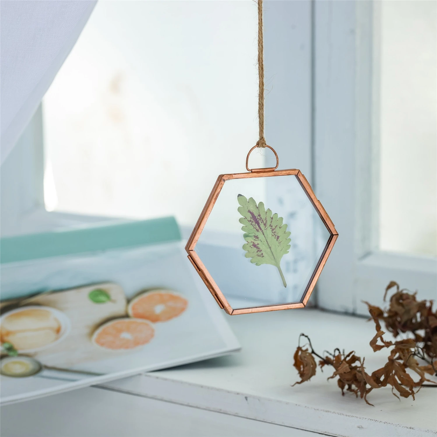 Hanging Small Pink Hexagon Herbarium Copper Glass Frame For Pressed Flowers Dried Flowers 6 Hanging Small Pink Hexagon Herbarium Copper Glass Frame For Pressed Flowers Dried Flowers - Image 6