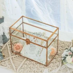 Pure Copper Medium Geometric Glass Card Box Terrarium Foot Latch Rose Gold Handmade Rectangular -Glass Plant Store 20190905013 1