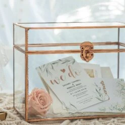 Pure Copper Medium Geometric Glass Card Box Terrarium Foot Latch Rose Gold Handmade Rectangular -Glass Plant Store 20190905013 4