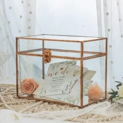 Pure Copper Medium Geometric Glass Card Box Terrarium Foot Latch Rose Gold Handmade Rectangular -Glass Plant Store 20190905013 7
