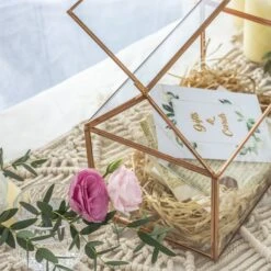 Geometric Glass Card Box Terrarium Rose Gold Handmade Pure Copper House Shape For Wedding Receiption -Glass Plant Store 20190905014 7