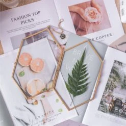NCYP Vintage Gold Brass Floating Hanging Glass Long Hexagon Photo Frame For Fern, Pressed Flower 15 NCYP Vintage Gold Brass Floating Hanging Glass Long Hexagon Photo Frame For Fern, Pressed Flower -Glass Plant Store 20191224001 6