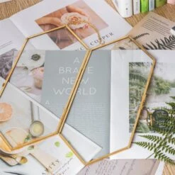 NCYP Vintage Gold Brass Floating Hanging Glass Long Hexagon Photo Frame For Fern, Pressed Flower 12 NCYP Vintage Gold Brass Floating Hanging Glass Long Hexagon Photo Frame For Fern, Pressed Flower -Glass Plant Store 20191224002 3