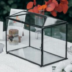 Back Standard/Large Geometric Glass Card Box Terrarium With Slot, Heart Lock, Foot, Handmade Brass For Wedding Receiption Wishwell Keepsake -Glass Plant Store 20200117001 2