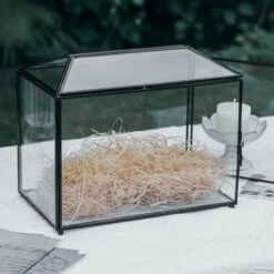 Back Standard/Large Geometric Glass Card Box Terrarium With Slot, Heart Lock, Foot, Handmade Brass For Wedding Receiption Wishwell Keepsake -Glass Plant Store 20200117001 3