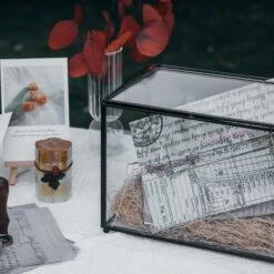 Back Standard/Large Geometric Glass Card Box Terrarium With Slot, Heart Lock, Foot, Handmade Brass For Wedding Receiption Wishwell Keepsake -Glass Plant Store 20200117001 6