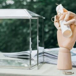 Silver Standard/Large Geometric Glass Card Box Terrarium With Slot, Heart Lock, Foot, Handmade For Wedding Receiption Wishwell Keepsake -Glass Plant Store 20200226001 2