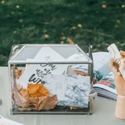 Silver Standard/Large Geometric Glass Card Box Terrarium With Slot, Heart Lock, Foot, Handmade For Wedding Receiption Wishwell Keepsake -Glass Plant Store 20200226001 9