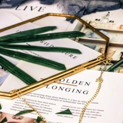 Wall Hanging 8x10" Horizontal Long Octagon Herbarium Brass Double Glass Frame For Pressed Flowers, Dried Flowers, Poster, Floating Frame -Glass Plant Store 20200923001 8x10 8