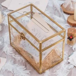 Handmade Vintage Geometric Glass Card Boxwith Slot Terrarium With Latch For Wedding Reception
