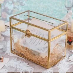 Handmade Vintage Geometric Glass Card Boxwith Slot Terrarium With Latch For Wedding Reception -Glass Plant Store 20210622001 2
