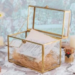 Handmade Vintage Geometric Glass Card Boxwith Slot Terrarium With Latch For Wedding Reception -Glass Plant Store 20210622001 3