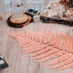 Preserved Pressed Flower Large Fern Branch Parathelypteris Glanduligera, Orange, 5 Pcs, 55cm Long, 35cm Width, DIY Material