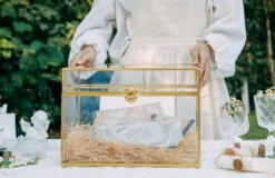 12"Large Gold Foot Rectangle With Slot Geometric Glass Card Box Keepsake Recipe Reception Envelope Holder Display Gift With Swing Lid Latch -Glass Plant Store 20220330001