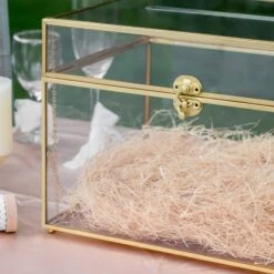 12"Large Gold Foot Rectangle With Slot Geometric Glass Card Box Keepsake Recipe Reception Envelope Holder Display Gift With Swing Lid Latch -Glass Plant Store 20220330001 5