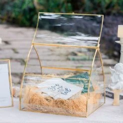 House Shape Arched Curved Roof Vintage Glass Card Box Terrarium, Handmade Brass For Wedding Receiption Wishwell Keepsake -Glass Plant Store 20220607002 4