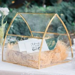 House Shape Arched Curved Roof Vintage Glass Card Box Terrarium, Handmade Brass For Wedding Receiption Wishwell Keepsake -Glass Plant Store 20220607002 6