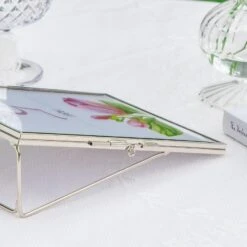 Silver Brass Tabletop Vintage Frame Geometric Ornament Plant Specimen Clip Modern Decor Card Holder 5X7" Reception -Glass Plant Store 20221229004 13