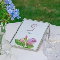 Silver Brass Tabletop Vintage Frame Geometric Ornament Plant Specimen Clip Modern Decor Card Holder 5X7" Reception -Glass Plant Store 20221229004 15