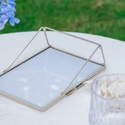 Silver Brass Tabletop Vintage Frame Geometric Ornament Plant Specimen Clip Modern Decor Card Holder 5X7" Reception -Glass Plant Store 20221229004 16