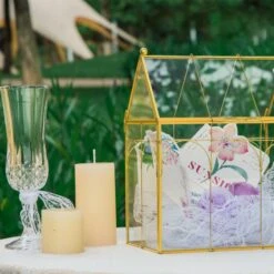 Vintage House Glass Geometric Terrarium Card Box Gold For Wedding, Graduation, Baby Shower -Glass Plant Store 20230329021 10