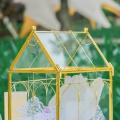 Vintage House Glass Geometric Terrarium Card Box Gold For Wedding, Graduation, Baby Shower -Glass Plant Store 20230329021 13