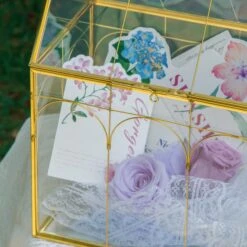 Vintage House Glass Geometric Terrarium Card Box Gold For Wedding, Graduation, Baby Shower -Glass Plant Store 20230329021 14