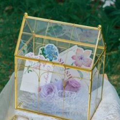Vintage House Glass Geometric Terrarium Card Box Gold For Wedding, Graduation, Baby Shower -Glass Plant Store 20230329021 15