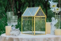 Vintage House Glass Geometric Terrarium Card Box Gold For Wedding, Graduation, Baby Shower -Glass Plant Store 20230329021 3