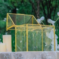 Vintage House Glass Geometric Terrarium Card Box Gold For Wedding, Graduation, Baby Shower -Glass Plant Store 20230329021 6