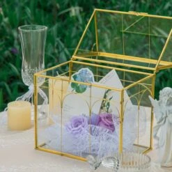 Vintage House Glass Geometric Terrarium Card Box Gold For Wedding, Graduation, Baby Shower -Glass Plant Store 20230329021 8