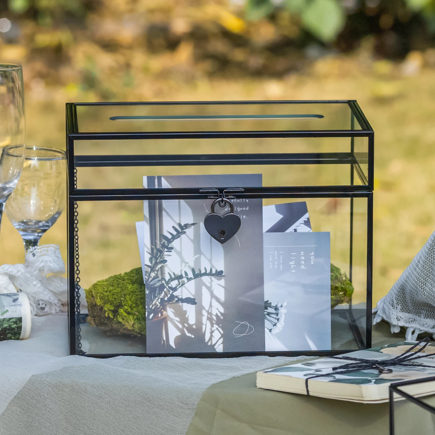 Lockable Black Geometric Glass Card Box Terrarium Foot Handmade Rectangular For Wedding Reception Wishwell Keepsake 3 Lockable Black Geometric Glass Card Box Terrarium Foot Handmade Rectangular For Wedding Reception Wishwell Keepsake - Image 3