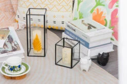 Short Handmade Black Glass Candle Holder, Square, 3.9" -Glass Plant Store 290A1042