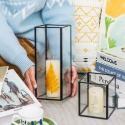 Tall Handmade Black Glass Candle Holder, Square, 9.8" Tall 22 Tall Handmade Black Glass Candle Holder, Square, 9.8" Tall -Glass Plant Store 290A1060