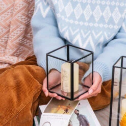 Short Handmade Black Glass Candle Holder, Square, 3.9" -Glass Plant Store 290A1068