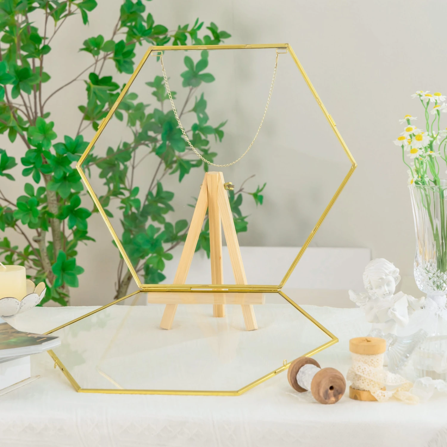 Wall Hanging Hexagon 12" Herbarium Brass Glass Frame For Thick Pressed Flowers, Dried Flowers, Poster, Coin, Double Glass, Floating Frame 11 Wall Hanging Hexagon 12" Herbarium Brass Glass Frame For Thick Pressed Flowers, Dried Flowers, Poster, Coin, Double Glass, Floating Frame - Image 11
