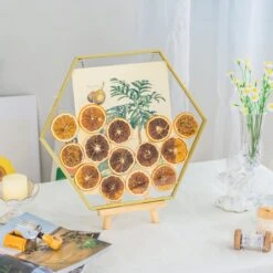 Wall Hanging Hexagon 12" Herbarium Brass Glass Frame For Thick Pressed Flowers, Dried Flowers, Poster, Coin, Double Glass, Floating Frame