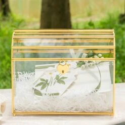NCYP Wedding Card Box With Slot And Lock - 10.2x5.5x8.4 Inches - Gold Glass Envelope Box For Birthday Party Reception - Vintage, Arch-design, Centerpiece Decoration