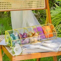 Glass Gold Tea Bag Box, 5 Compartments Box, Tea Lovers Gift Box, Tea Organizer, Christmas Gift