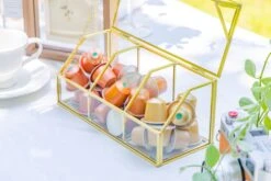 Glass Gold Tea Bag Box, 3 Compartments And Lid Storage Box, Tea Lovers Gift Box, Tea Organizer, Christmas Gift 24 Glass Gold Tea Bag Box, 3 Compartments And Lid Storage Box, Tea Lovers Gift Box, Tea Organizer, Christmas Gift -Glass Plant Store 290A6414